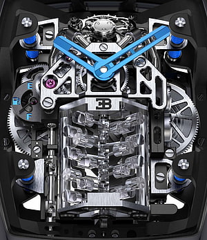 Jacob & Co. Bugatti Chiron W16 Engine Watch with Blue Hands and Mechanical Gears HD phone wallpaper