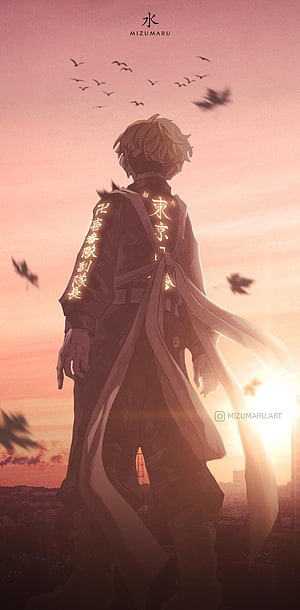 Chifuyu Matsuno from Tokyo Revengers Standing Silhouette at Sunset HD phone wallpaper