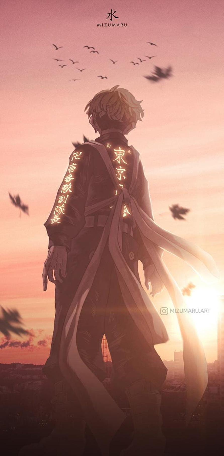 Chifuyu Matsuno from Tokyo Revengers Standing Silhouette at Sunset HD phone wallpaper
