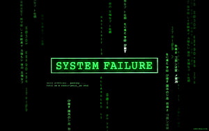 System Failure Digital Glitch Art with Matrix Code Rain and Green Terminal Text HD wallpaper