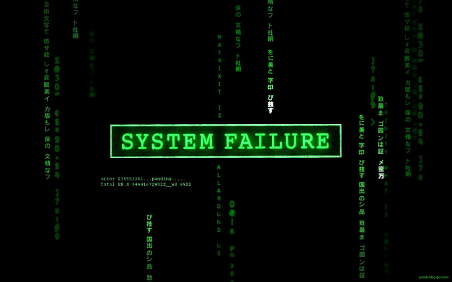 System Failure Digital Glitch Art with Matrix Code Rain and Green Terminal Text HD wallpaper
