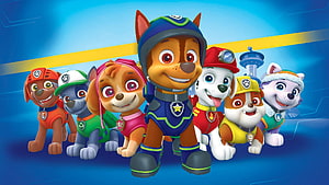 PAW Patrol Team Lineup with Chase, Skye, Marshall, Rubble, Rocky, Zuma, and Everest HD wallpaper