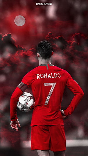 Cristiano Ronaldo Portugal National Team Red Kit Number 7 Back View HD phone wallpaper