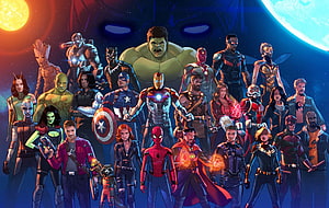Marvel Avengers Team Group Portrait in Comic Book Style HD wallpaper