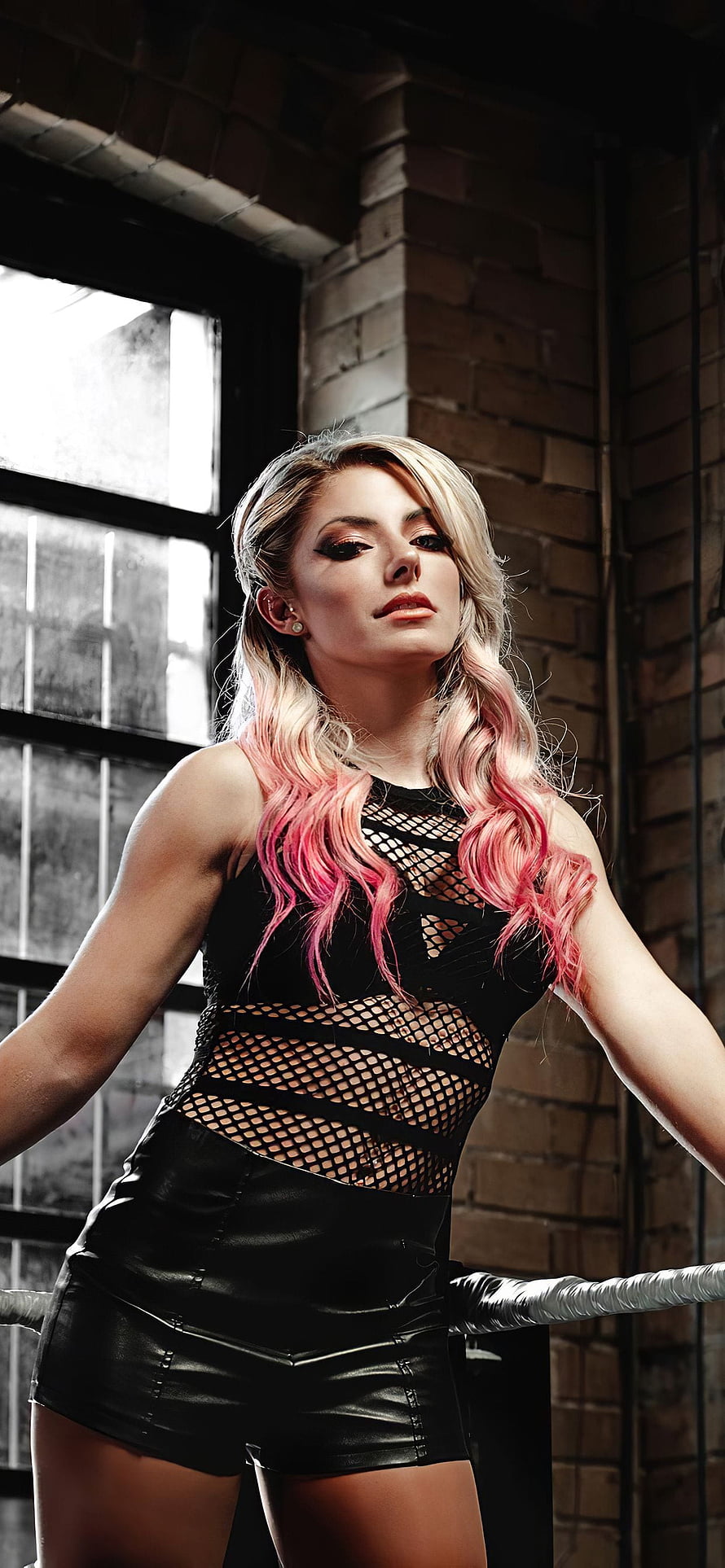 Alexa Bliss WWE Wrestler in Black Mesh Outfit with Pink Hair HD phone wallpaper
