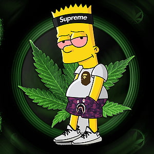 Bart Simpson in Supreme Headband and BAPE Tee with Cannabis Leaves HD phone wallpaper