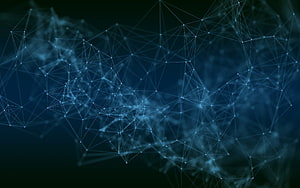Abstract Digital Network Topology with Glowing Nodes and Connecting Lines on Dark Background HD wallpaper