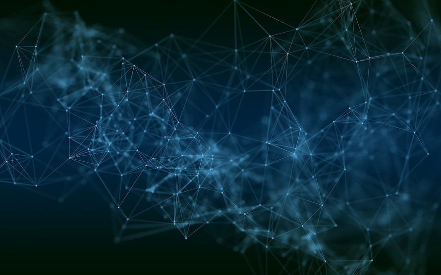 Abstract Digital Network Topology with Glowing Nodes and Connecting Lines on Dark Background HD wallpaper