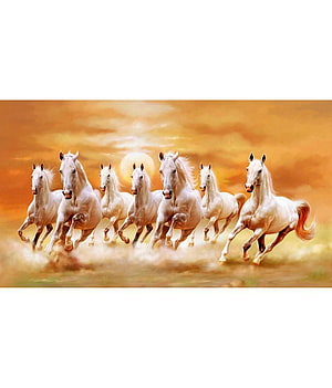 Seven White Horses Galloping in a Golden Sunset Landscape HD phone wallpaper