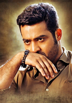 Jr NTR Intense Portrait in Brown Shirt with Black Bracelet HD phone wallpaper