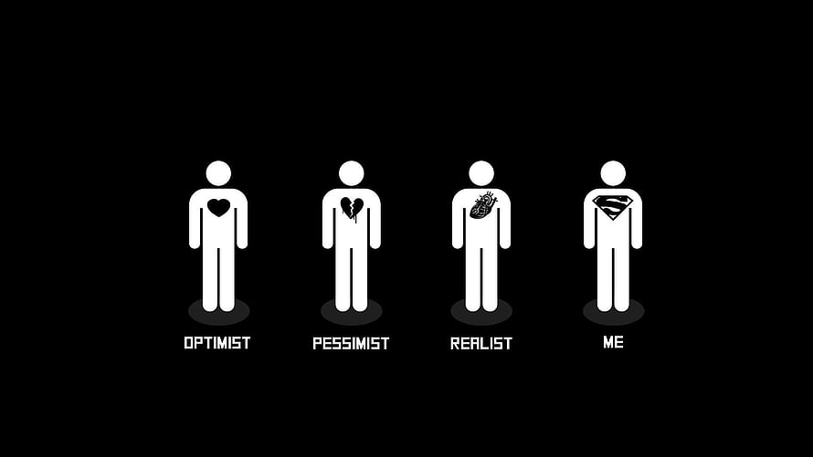 Optimist Pessimist Realist and Me Funny Human Icon Comparison on Black Background HD wallpaper
