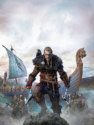 Assassin's Creed Valhalla Viking Warrior With Axes And Longship HD phone wallpaper