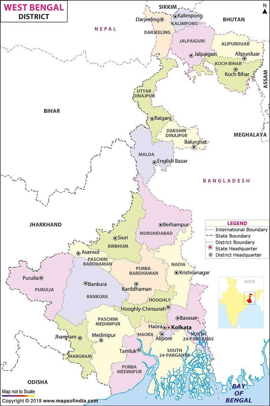 West Bengal District Map with State Boundaries and Headquarters HD phone wallpaper