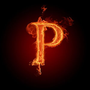Flaming Letter P with Smoke Effects on Dark Background HD phone wallpaper