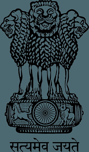 State Emblem of India featuring three lions and the Ashoka Chakra on a dark teal background HD phone wallpaper