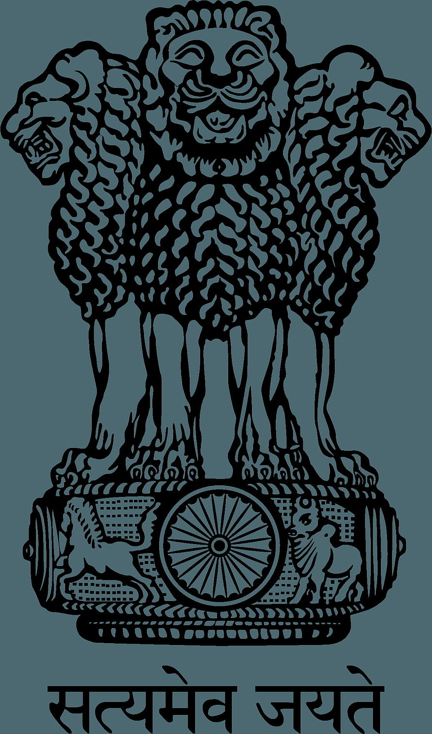 State Emblem of India featuring three lions and the Ashoka Chakra on a dark teal background HD phone wallpaper