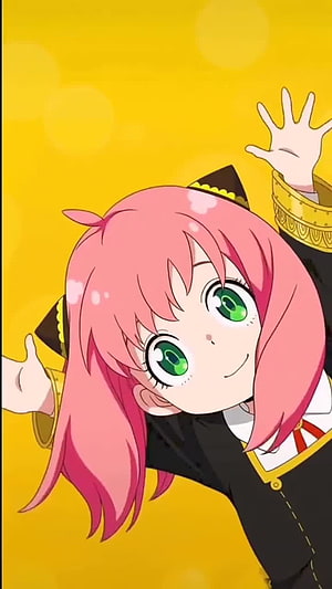 Anya Forger Anime Character with Pink Hair and Green Eyes on Yellow Background HD phone wallpaper