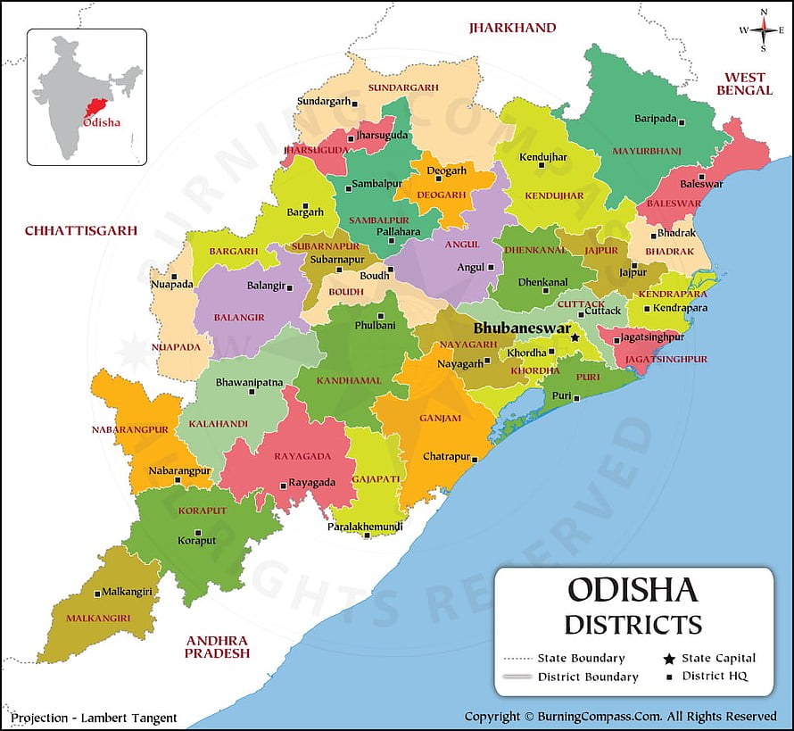 Colorful Political Map of Odisha India Showing All Districts and State Boundaries HD wallpaper