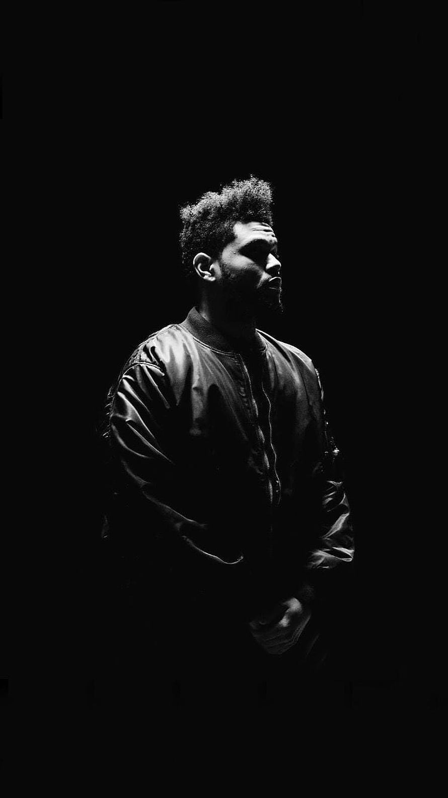 The Weeknd in Dramatic Black and White Portrait Wearing Leather Jacket HD phone wallpaper