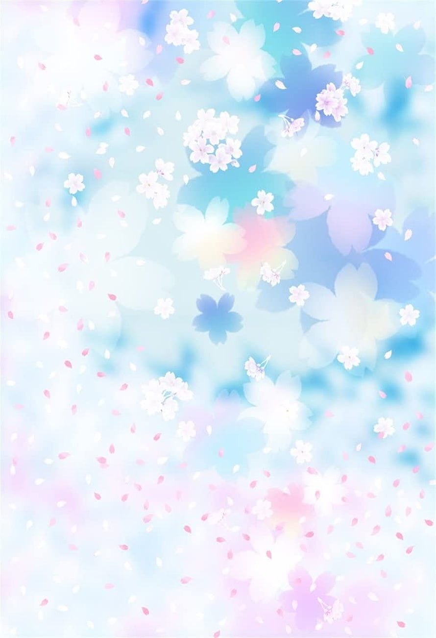 Pastel Blue and Pink Sakura Blossoms with Soft Bokeh and Falling Petals HD phone wallpaper