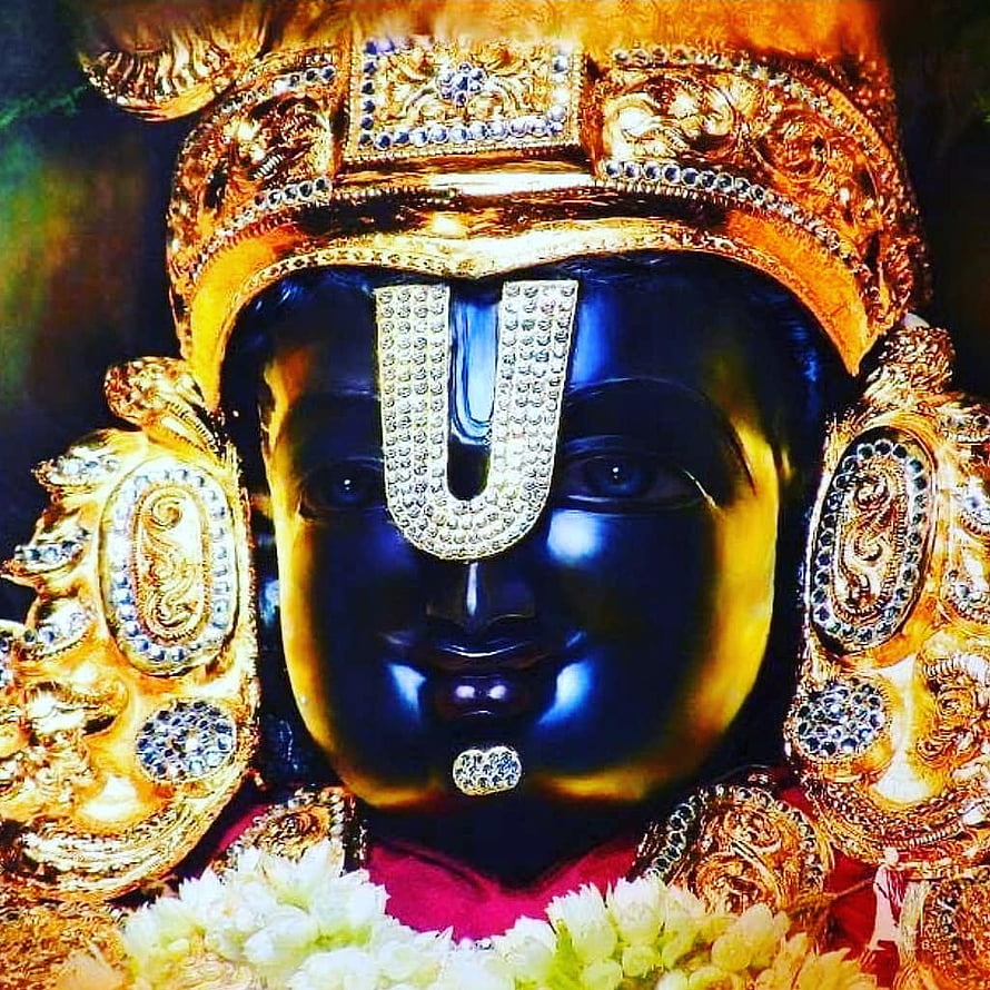 Lord Venkateswara Murti with Diamond Urdhva Pundra and Ornate Gold Crown HD phone wallpaper