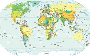 Detailed Political World Map with Country Borders and Ocean Labels HD wallpaper