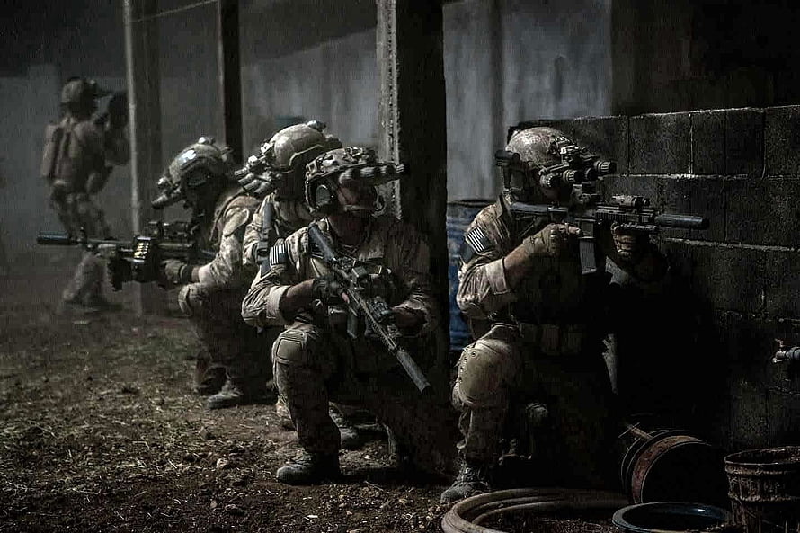 Navy SEAL Team 6 Special Forces Tactical Squad in Dark Combat Environment HD wallpaper