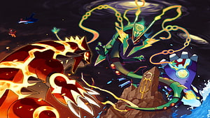 Rayquaza and Groudon Battle Scene From Pokemon Showdown HD wallpaper