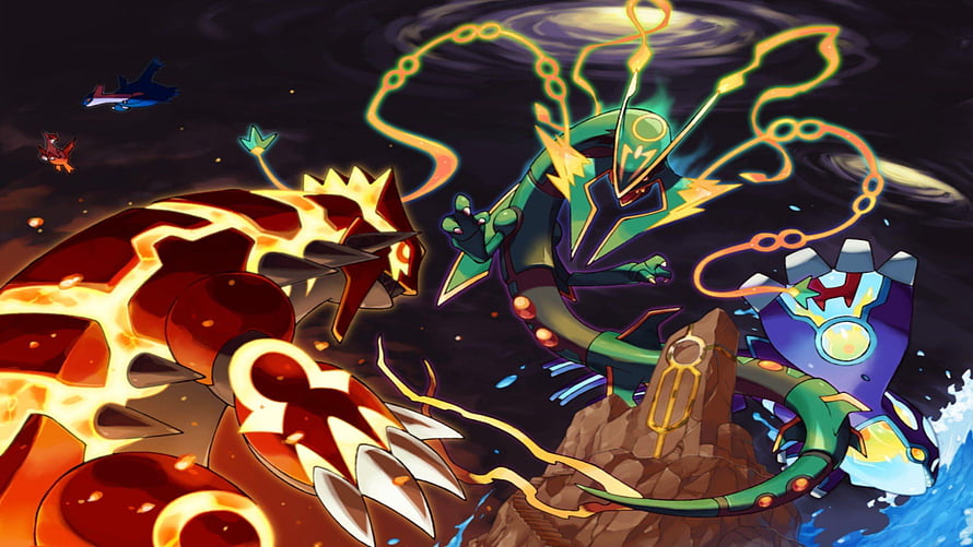 Rayquaza and Groudon Battle Scene From Pokemon Showdown HD wallpaper
