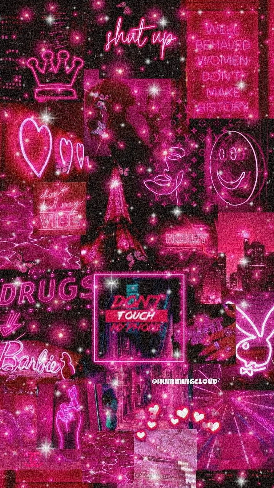 Hot Pink Y2K Aesthetic Collage with Neon Text, Hearts, and Sparkles HD phone wallpaper