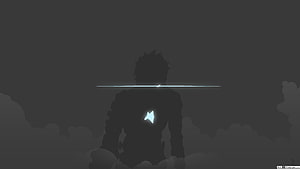 Ikoma Silhouette with Glowing Chest Emblem and Horizontal Light Beam in Dark Cloudy Atmosphere HD wallpaper