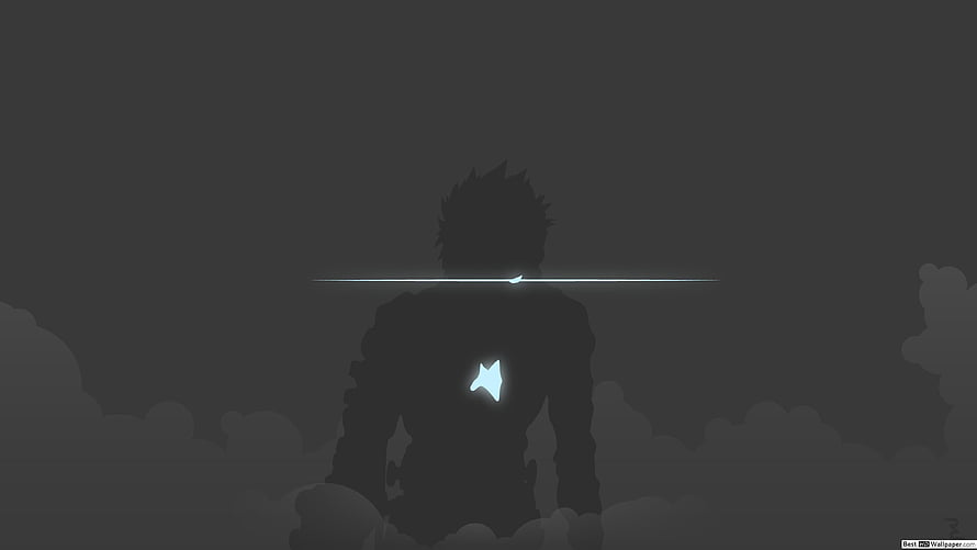 Ikoma Silhouette with Glowing Chest Emblem and Horizontal Light Beam in Dark Cloudy Atmosphere HD wallpaper