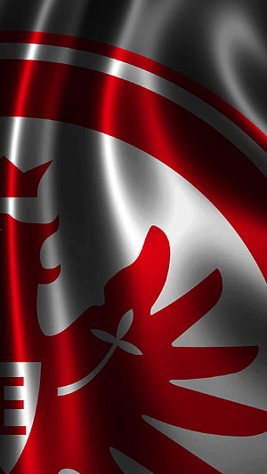 Eintracht Frankfurt Crest on Waving Red and White Silk Fabric HD phone wallpaper