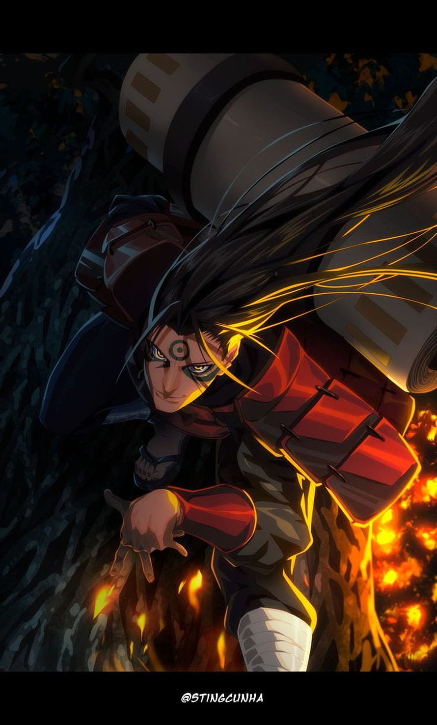 Hashirama Senju First Hokage in Dynamic Action Pose Amidst Fire and Smoke HD phone wallpaper