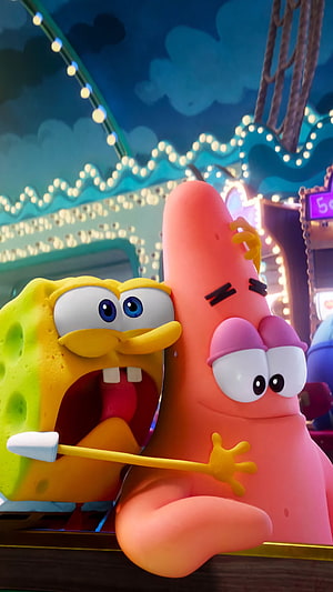 SpongeBob and Patrick Star on a Carnival Ride in the 3D Movie HD phone wallpaper