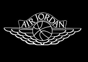 Air Jordan Wings Logo with Basketball Emblem on Black Background HD wallpaper
