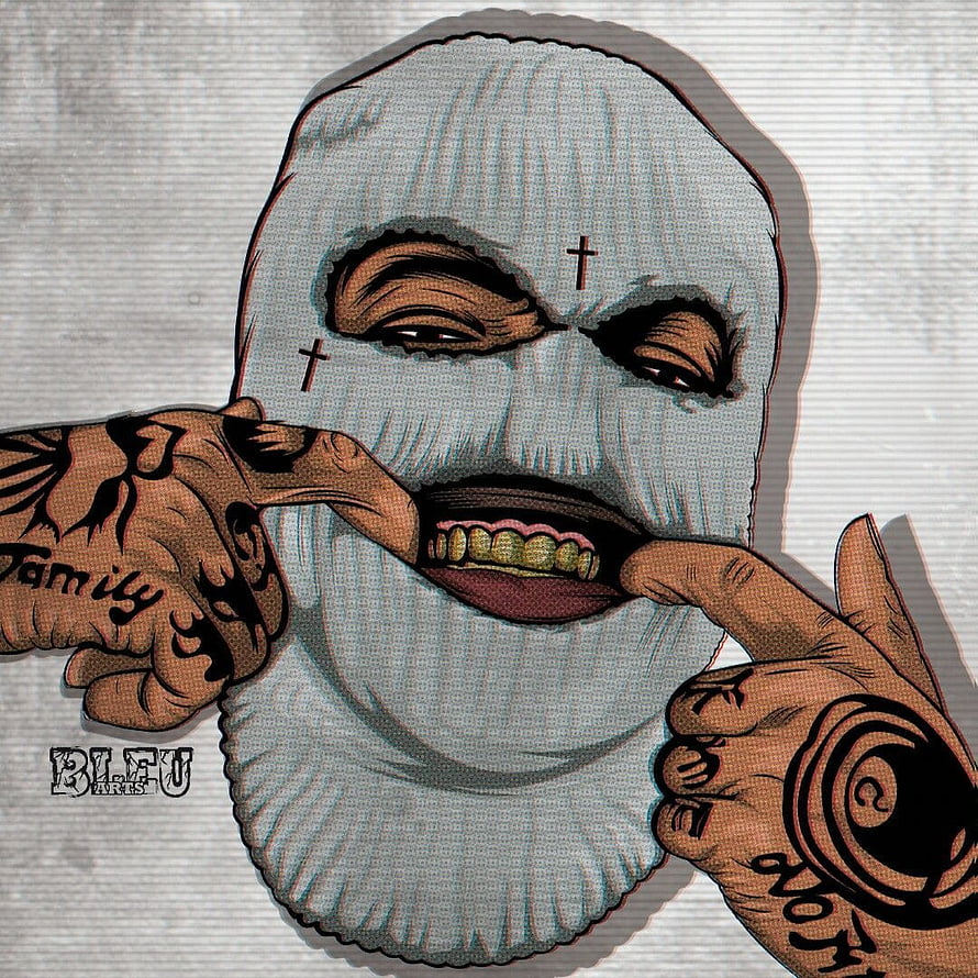 Tattooed Hands Pulling Ski Mask Face Reveal Illustration HD phone wallpaper