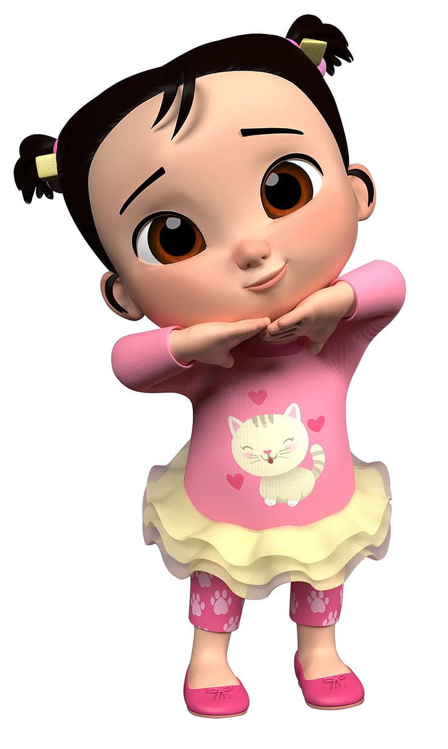 Cocomelon 3D Animated Girl Character in Pink Cat Dress with Pigtails HD phone wallpaper