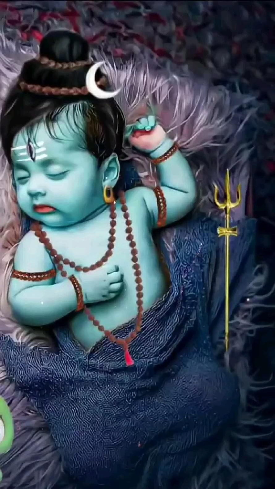 Baby Lord Shiva Sleeping on Tiger Skin with Trishul and Rudraksha Beads HD phone wallpaper