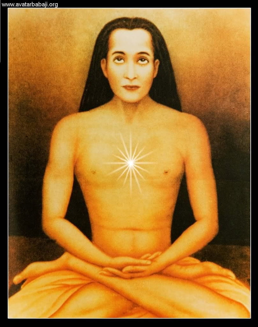Mahavatar Babaji Meditating with Radiant Heart Chakra Light HD phone wallpaper