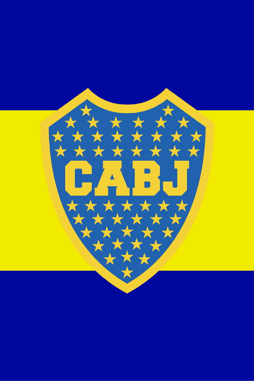 Club Atlético Boca Juniors Official Shield Emblem on Blue and Yellow Striped Background HD phone wallpaper