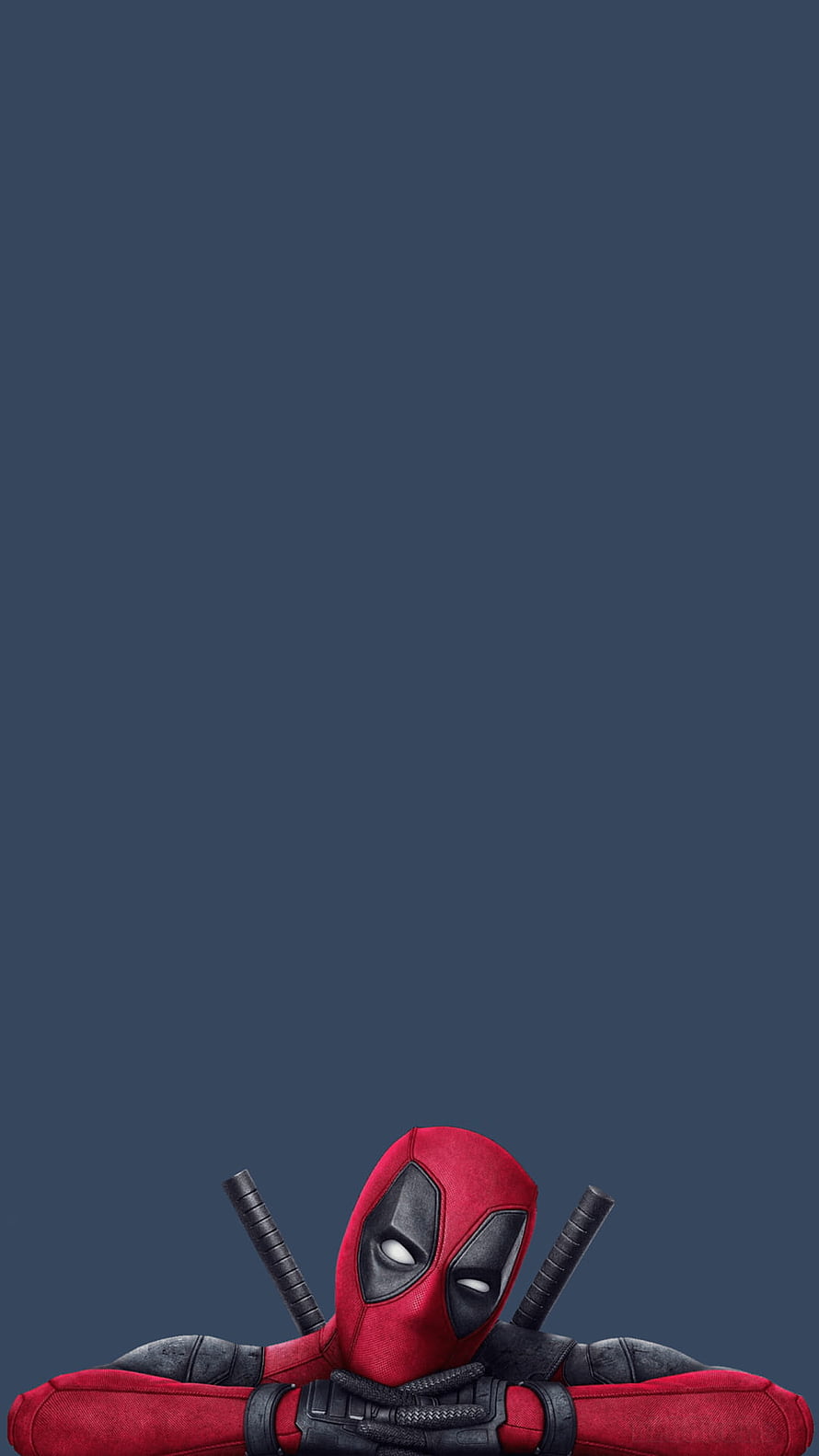 Deadpool Peeking Over Edge With Crossed Swords Against Dark Blue Background HD phone wallpaper