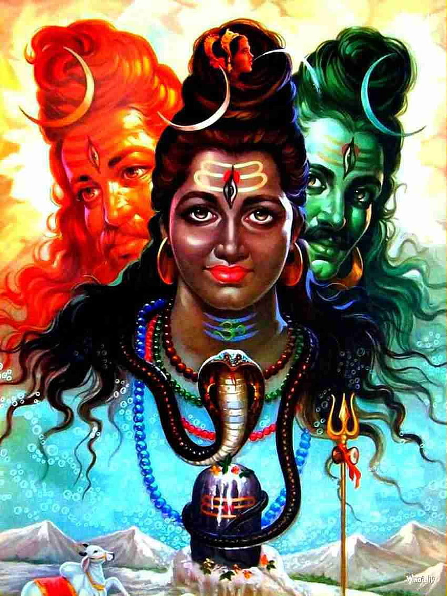 Bhole Baba Shiva Portrait With Snake, Trishul, and Mount Kailash HD phone wallpaper