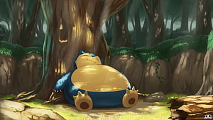 Snorlax Sleeping Peacefully in a Lush Forest Clearing HD wallpaper
