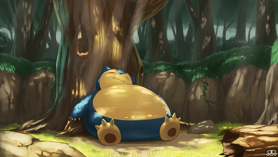 Snorlax Sleeping Peacefully in a Lush Forest Clearing HD wallpaper