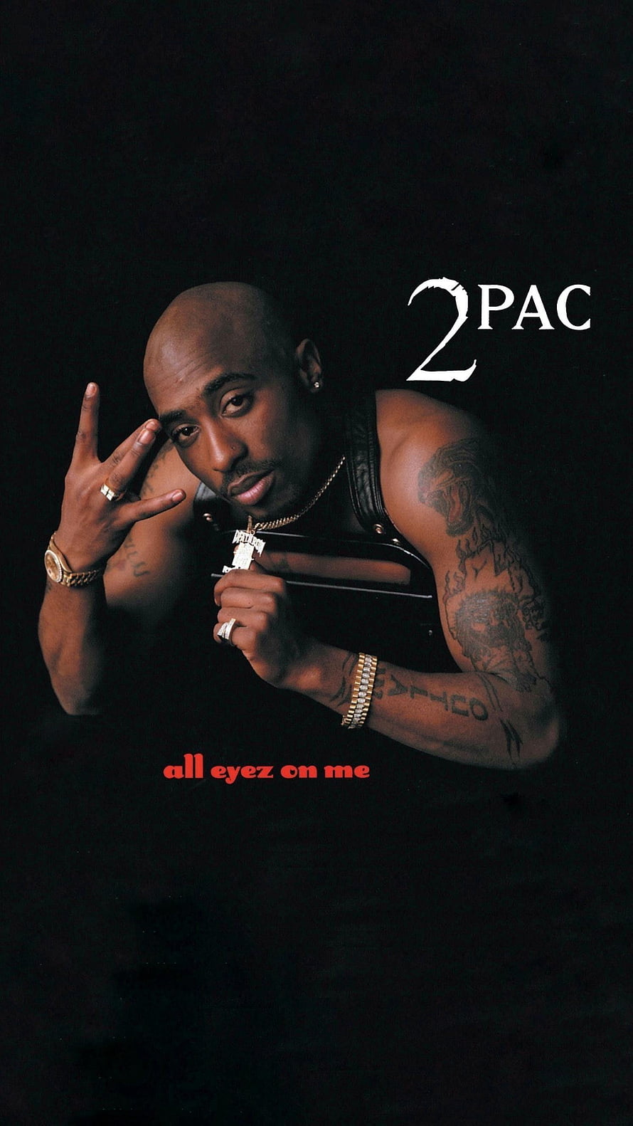 2Pac All Eyez On Me Album Cover Portrait with Gold Jewelry and Tattoos HD phone wallpaper