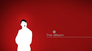 Minimalist Red Background with White Silhouette and Think Different Text HD wallpaper