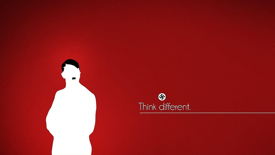 Minimalist Red Background with White Silhouette and Think Different Text HD wallpaper
