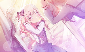 Akiyama Mizuki from Project SEKAI in a soft pastel anime illustration with pink hair and a gentle expression HD wallpaper
