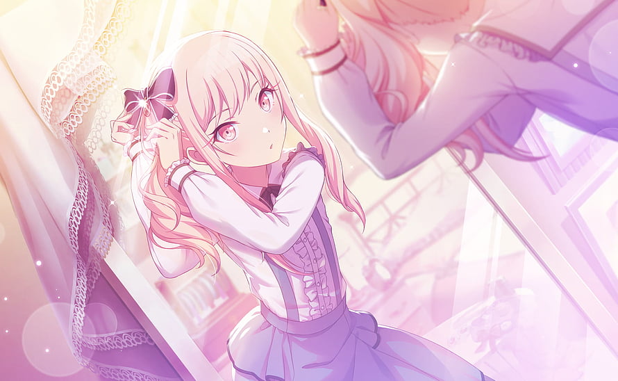Akiyama Mizuki from Project SEKAI in a soft pastel anime illustration with pink hair and a gentle expression HD wallpaper